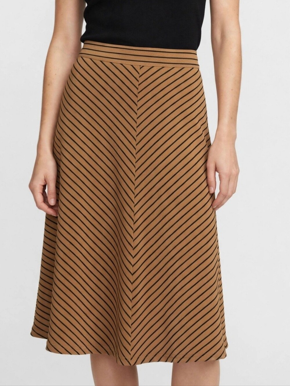 Ya Los Angeles Camel and Black Striped Circle Skirt